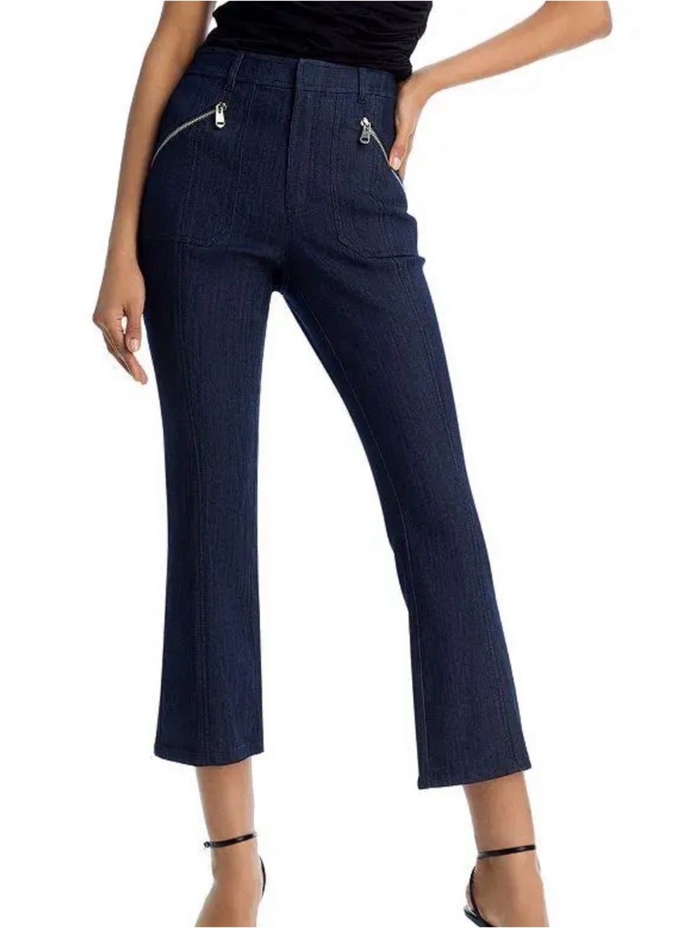 Cinq A Sept Celeste Crop Flare Jeans Size 8 28 x 30 Dark Wash Zippered Pockets